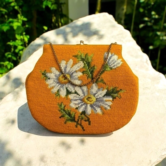 Vintage Floral Embroidery Canvas Tote Bag Metal Handle Boho Purse Artisan Style - Picture 1 of 6